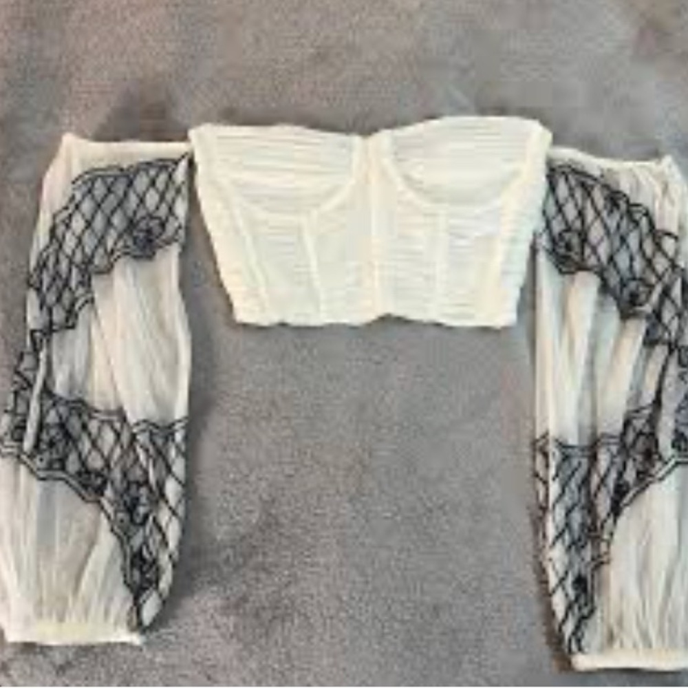 Zara White and Black Sheer corset off shoulder